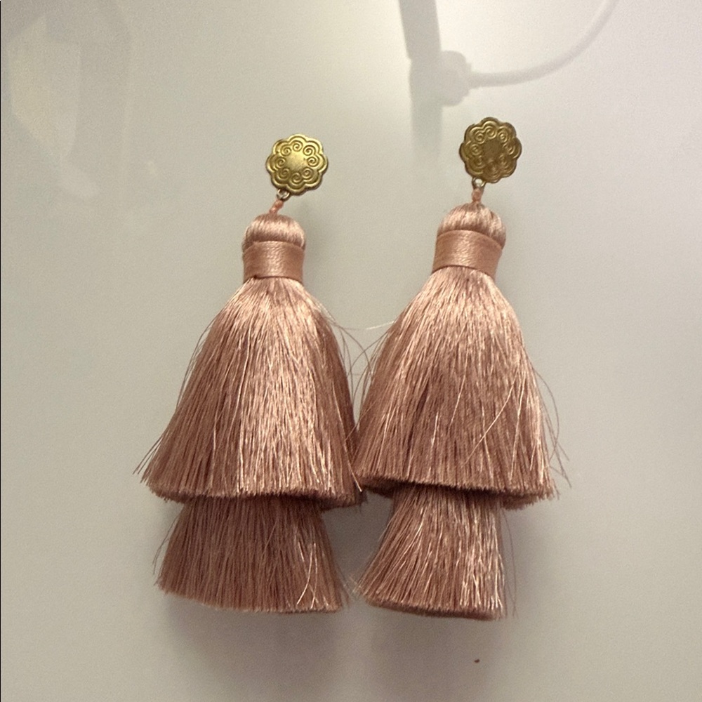 Elegant Gold and Pink Tassel Earrings